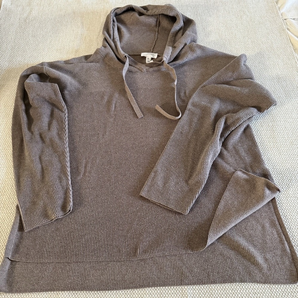 Soma Weekend Sweater Women BROWN Ribbed Hoodie Stretch Comfy Casual Pullover XL - Picture 8 of 13